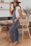 Gray Distressed Trim Crinkle Pocketed Jumpsuit