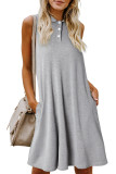 Gray Button Collared Sleeveless Polo Dress