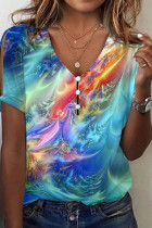V Neck Buttoned Tie Dye Top