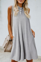 Gray Button Collared Sleeveless Polo Dress