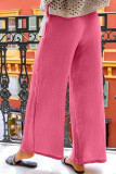 Rose Textured Wide Leg Drawstring High Waist Pants