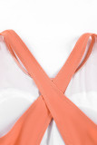 Orange Solid Cross Back One Piece Swimsuit