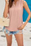 Plain Eyelet Pattern V Neck Tank Top