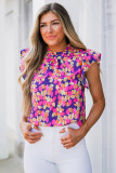 Multicolor Ruffle Sleeve Floral Print Blouse
