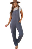 Gray Distressed Trim Crinkle Pocketed Jumpsuit