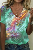 V Neck Buttoned Tie Dye Top