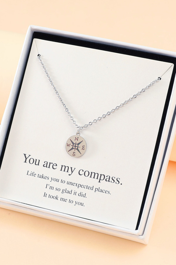Stainless Compass Necklace MOQ 5PCS