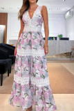 Sleeveless Lace Crochet Floral Maxi Dress 