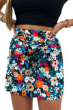 Black Floral Print Twisted High Waist Bodycon Mini Skirt