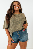 Green Plus Size Mineral Wash Seamed Short Sleeve T Shirt