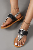 Leopard Straps Flip Flop Flat Sandals 