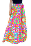 Multicolor Abstract Floral Pattern Maxi Skirt