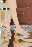 See Through Mesh Glitter Wedge Sandals 