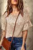 Apricot Leopard Spotted Ruffle Sleeve T-Shirt