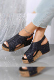 Bling Glitter Rivet Wedge Sandals 