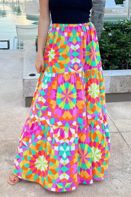 Multicolor Abstract Floral Pattern Maxi Skirt