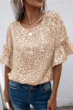 Apricot Leopard Spotted Ruffle Sleeve T-Shirt