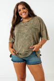 Green Plus Size Mineral Wash Seamed Short Sleeve T Shirt