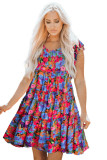 Multicolor Floral Short Sleeve Ruffle Mini Dress