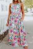 Multicolor Floral Printed Sleeveless Plus Size Dress