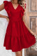 Red V Neck Ruffles Backless Dress