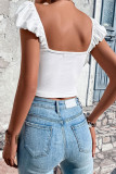 White V Neck Front Tie Puff Top