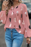 Feather Print Puff Sleeves Top 