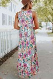 Multicolor Floral Printed Sleeveless Plus Size Dress
