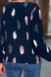 Feather Print Puff Sleeves Top 