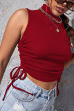 Plain High Collar Side Ruched Crop Tank Top