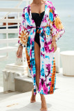 Colorblock Printing Beach Cover Up Kimono 