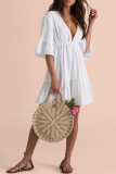 White Splicing Ruffle Beach Dress 