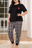Plaid Heart Print Plus Size 2PCS Pajamas Set 