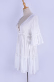White Splicing Ruffle Beach Dress 