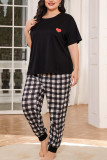 Plaid Heart Print Plus Size 2PCS Pajamas Set 