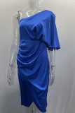 Plain One Shoulder Ruched Silky Midi Dress
