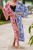 Colorblock Printing Beach Cover Up Kimono 