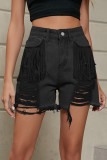 Ripped Tassle Raw Hem Denim Shorts 