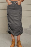 Pleated Pockets Denim Skirt Dress 