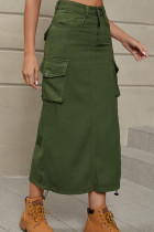 Pleated Pockets Denim Skirt Dress 
