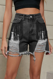 Ripped Tassle Raw Hem Denim Shorts 