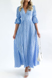 Eyelet Checked Button Up Long Split Dress 