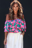 Rose Floral Off-Shoulder Tiered Ruffle Blouse