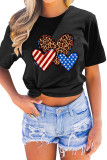 Indenpendence Day Leopard and US Flag Heart Graphic Tee