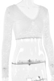 Plain V Neck Full Lace Long Sleeves Crop Top