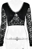 Plain V Neck Full Lace Long Sleeves Crop Top