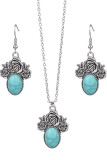 Turquoise Metal Earrings and Necklace Set