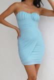 Plain Ruched Tube Strapless Bodycon Dress