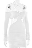 Plain Ruched Hollow Out Bodycon Dress