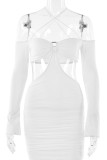 Plain Ruched Hollow Out Bodycon Dress
